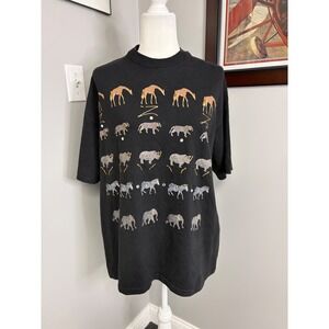 Vintage 90s JLM Fashion Group Safari Animal Puff Print T-Shirt Black XL Single
